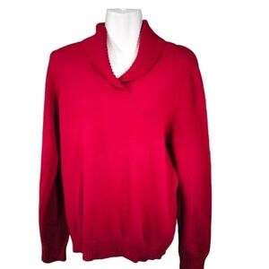 croft and barrow red long-sleeve v-neck pull-over sweater cotton size la…